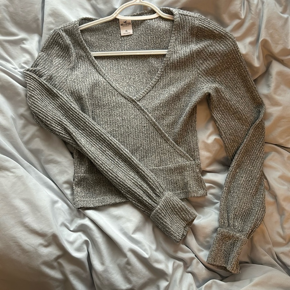 Holister - slightly cropped front wrap long sleeve sweater